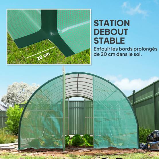 Serre de jardin tunnel serres tunnel 18 m² 8 fenêtres 2 portes articulées toile PE structure en fer galvanisé vert - Image 10