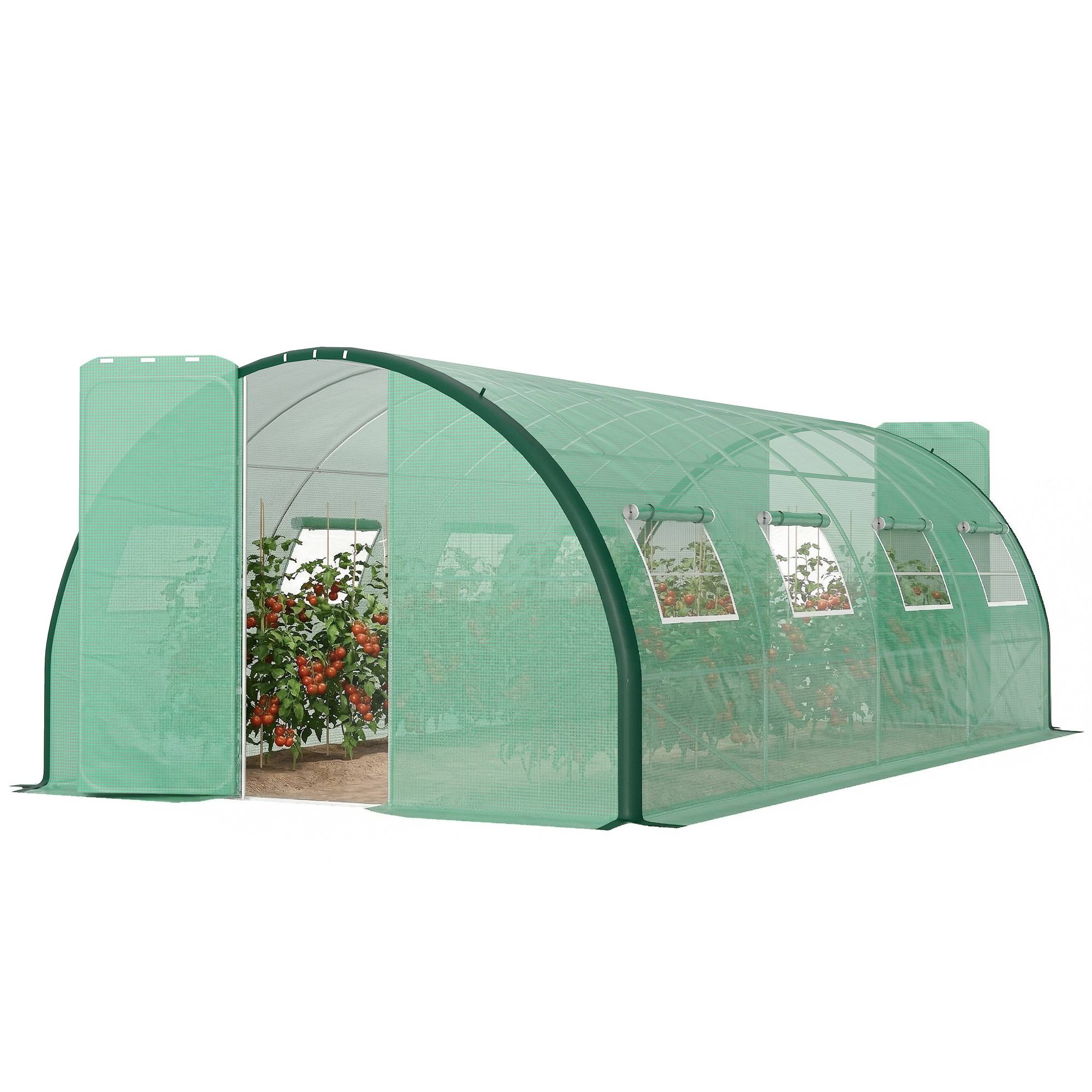 Serre de jardin tunnel serres tunnel 18 m² 8 fenêtres 2 portes articulées toile PE structure en fer galvanisé vert - Image 2