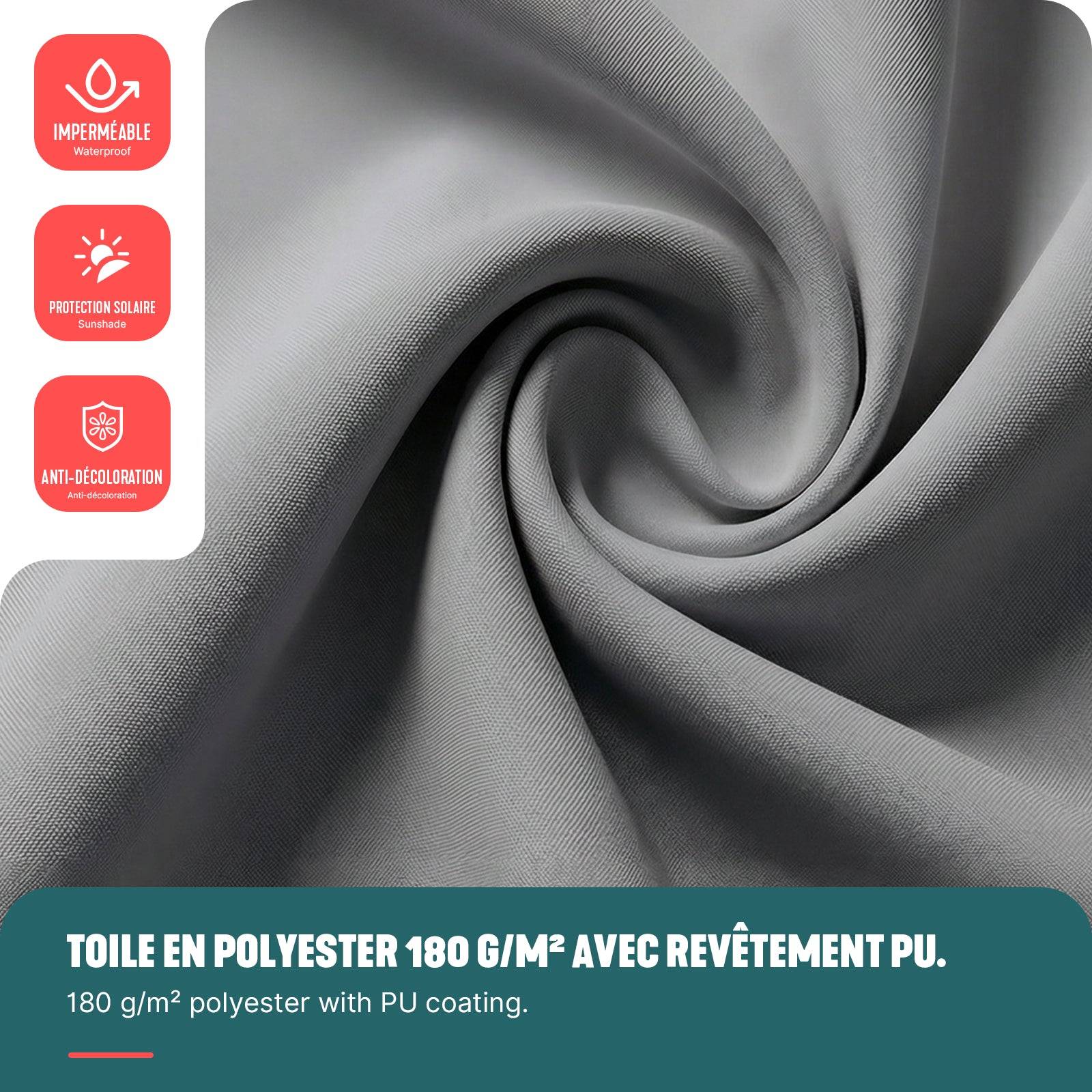 Store vertical sans percage extensible exterieur 200x310cm polyester gris - Image 4