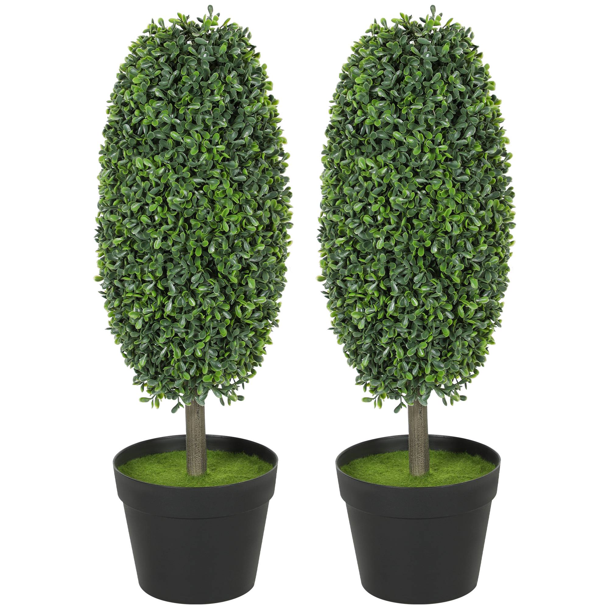 Lot 2 plantes artificielles arbres résistants UV pots plastique ciment vert - Image 2