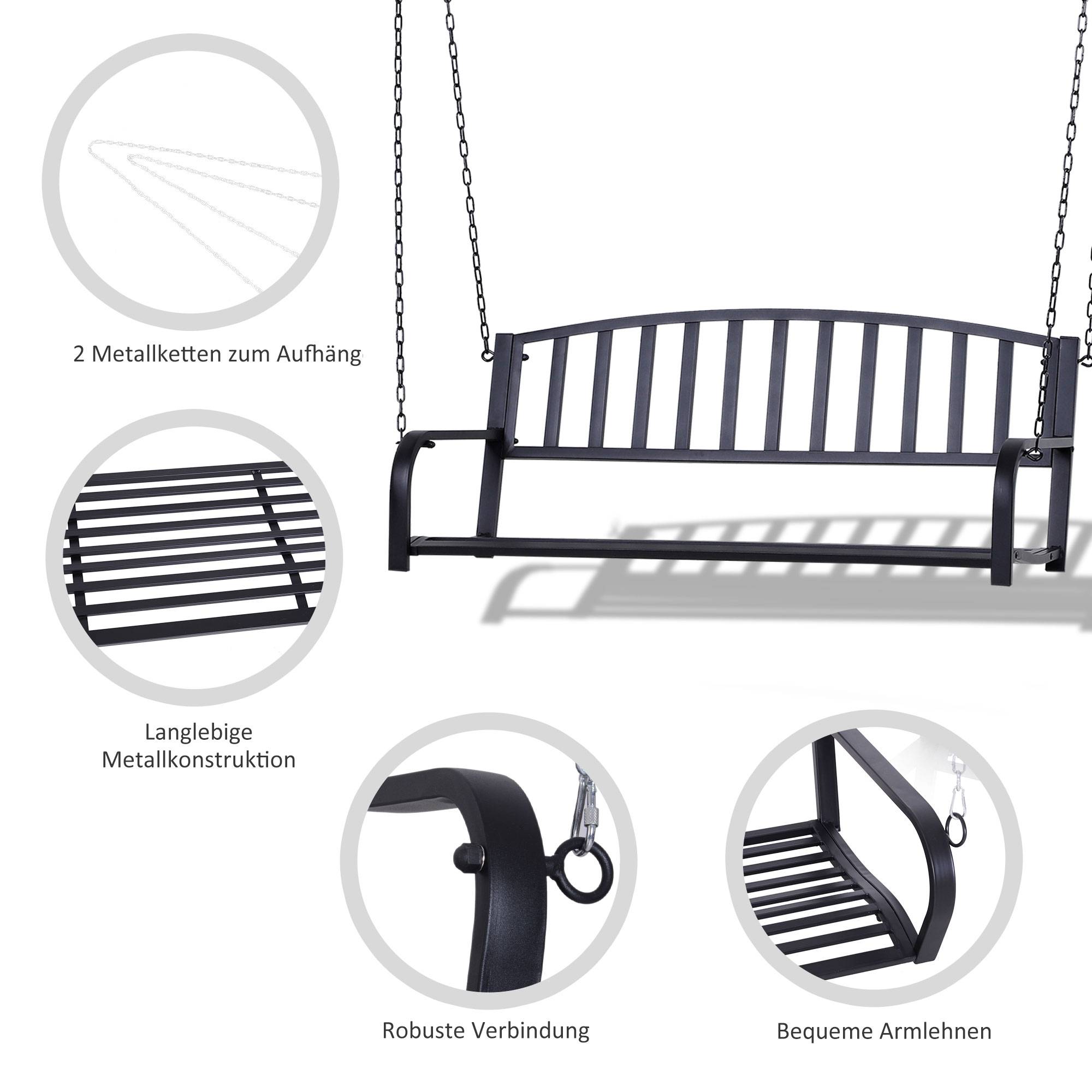 Banc Suspendu 2 Places Métal Noir Jardin Chaînes Incluses Assise Large 127x60cm - ComfortXL Outdoor Living - Image 7