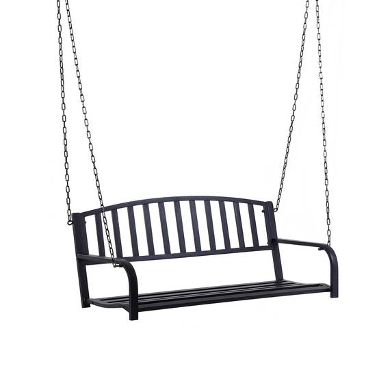Banc Suspendu 2 Places Métal Noir Jardin Chaînes Incluses Assise Large 127x60cm - ComfortXL Outdoor Living - Image 1