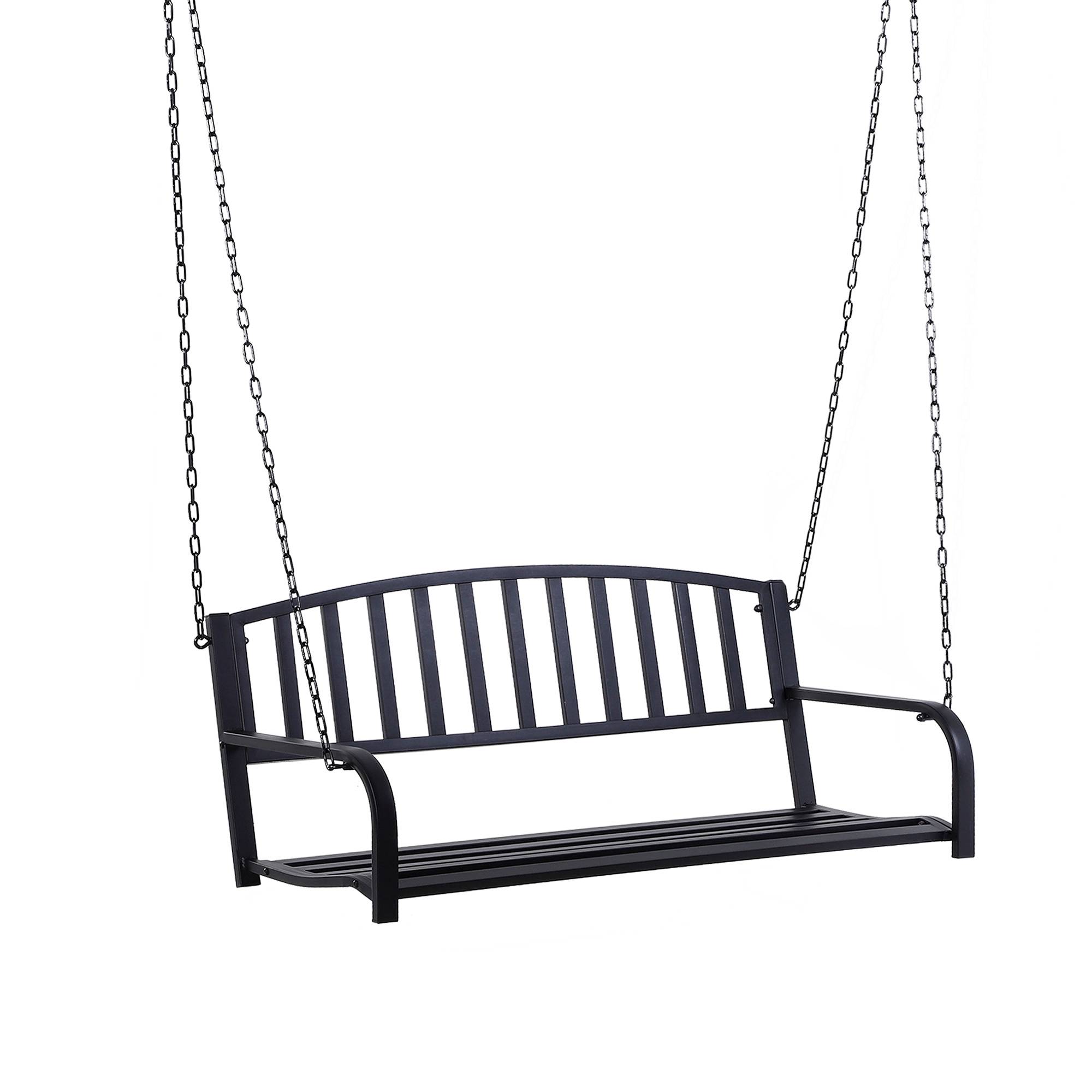 Banc Suspendu 2 Places Métal Noir Jardin Chaînes Incluses Assise Large 127x60cm - ComfortXL Outdoor Living - Image 1