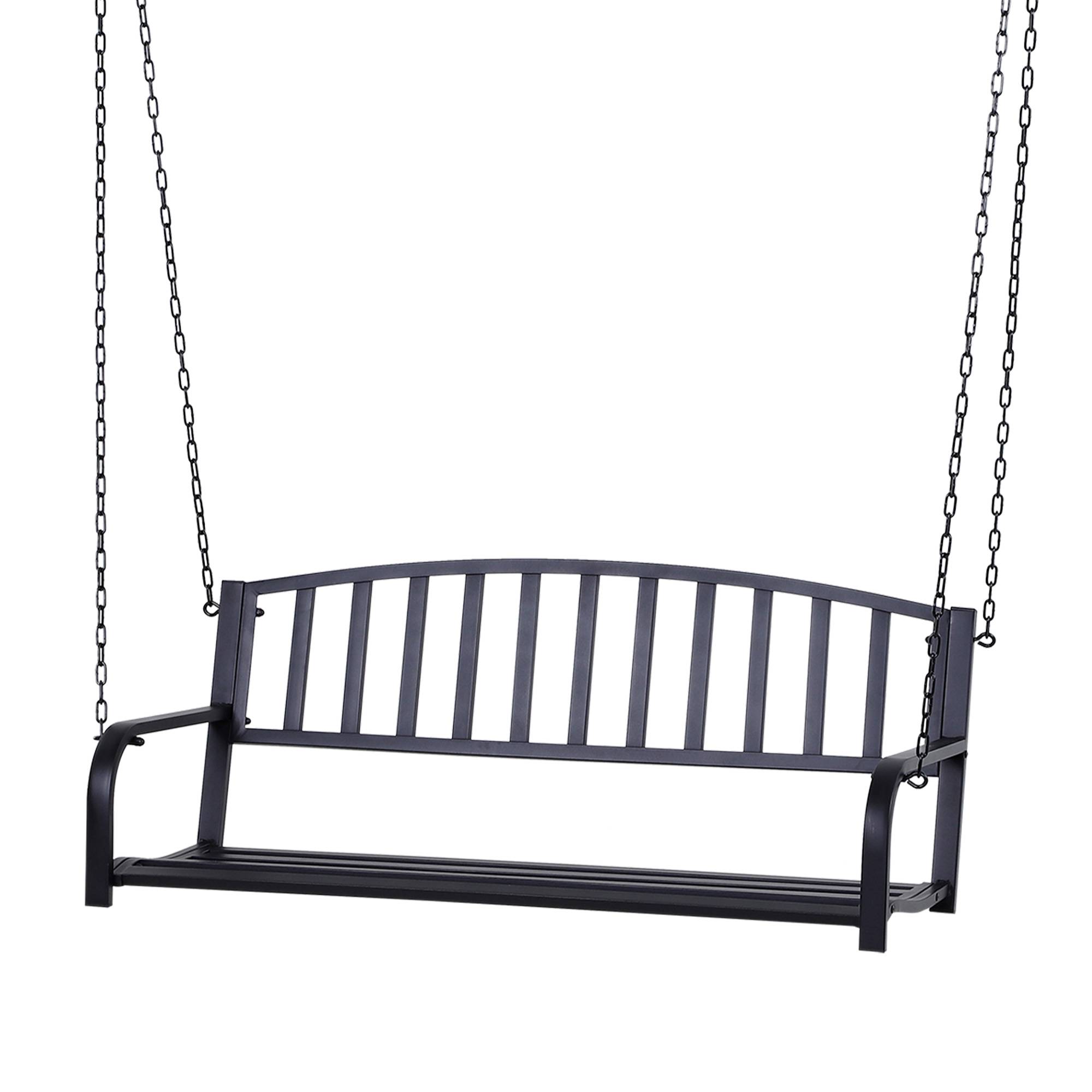 Banc Suspendu 2 Places Métal Noir Jardin Chaînes Incluses Assise Large 127x60cm - ComfortXL Outdoor Living - Image 2