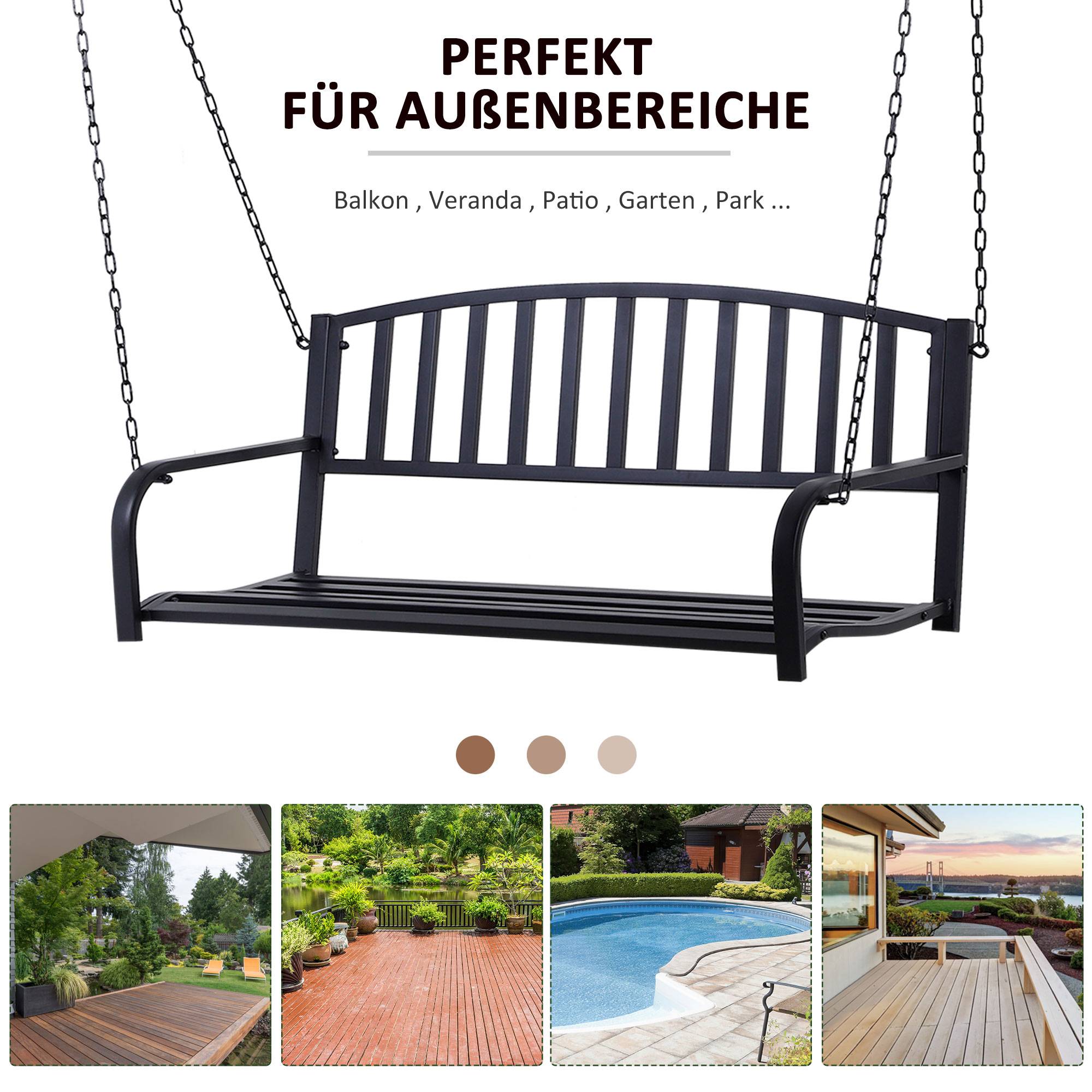 Banc Suspendu 2 Places Métal Noir Jardin Chaînes Incluses Assise Large 127x60cm - ComfortXL Outdoor Living - Image 8