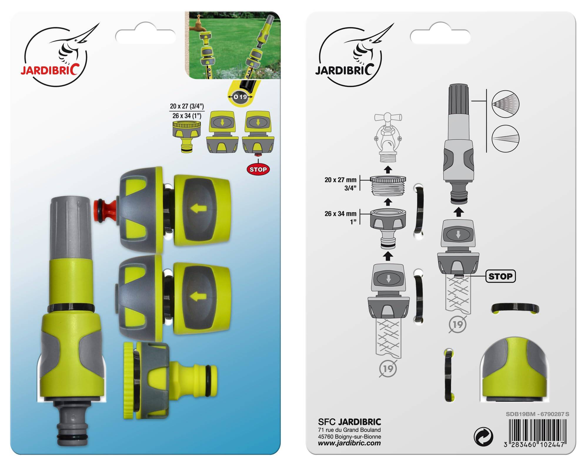 Jardibric - Jardibric Set de Base Arrosage 4 Pièces 19mm Nez de Robinet Raccords Rapides et Lance BM Kit Pratique Polyvalent Tuyau Jardin - Image 3