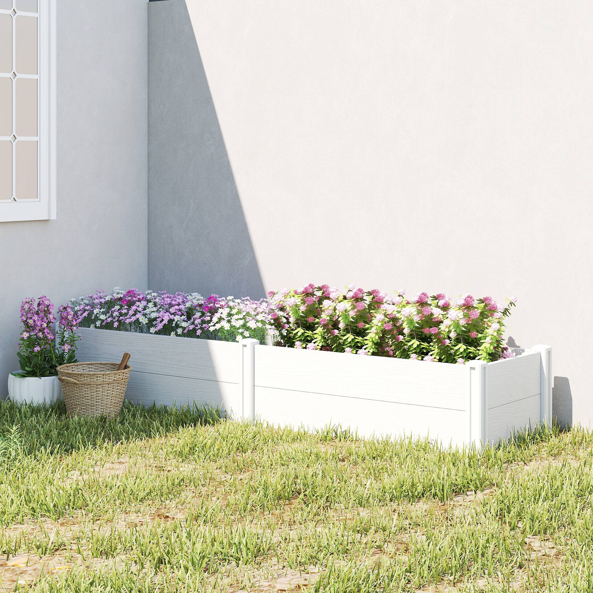 Potager surélevé plastique emboîtable, DIY, 197x54x33 cm, blanc - Image 3