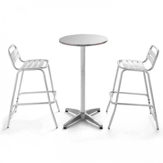 Oviala - Table de bar en aluminium et 2 tabourets Brixton - Oviala - Imagen 1