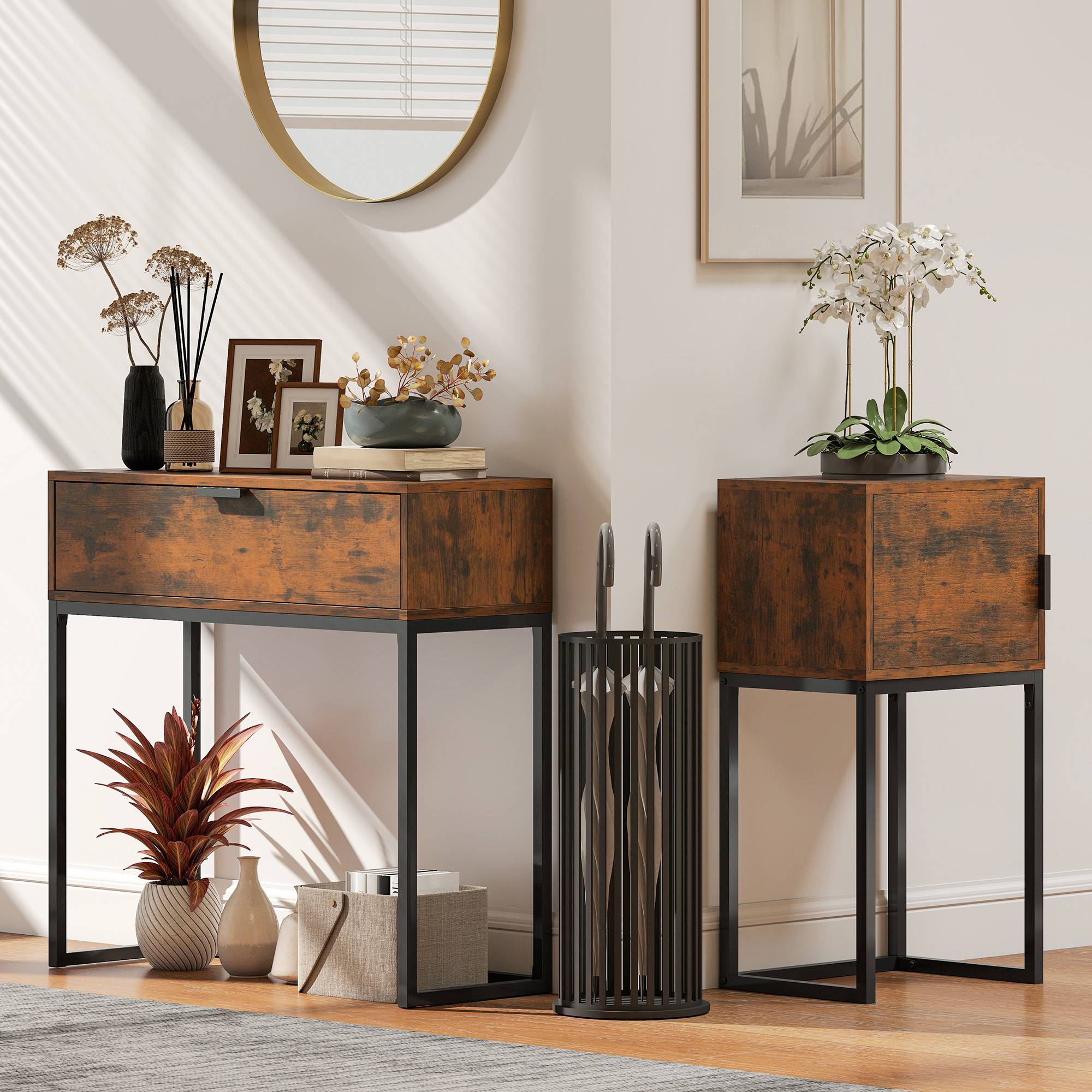 Console étroite, meuble de rangement, style industriel, salon/entrée, 40 x 30 x 76 cm, marron rustique - Image 10