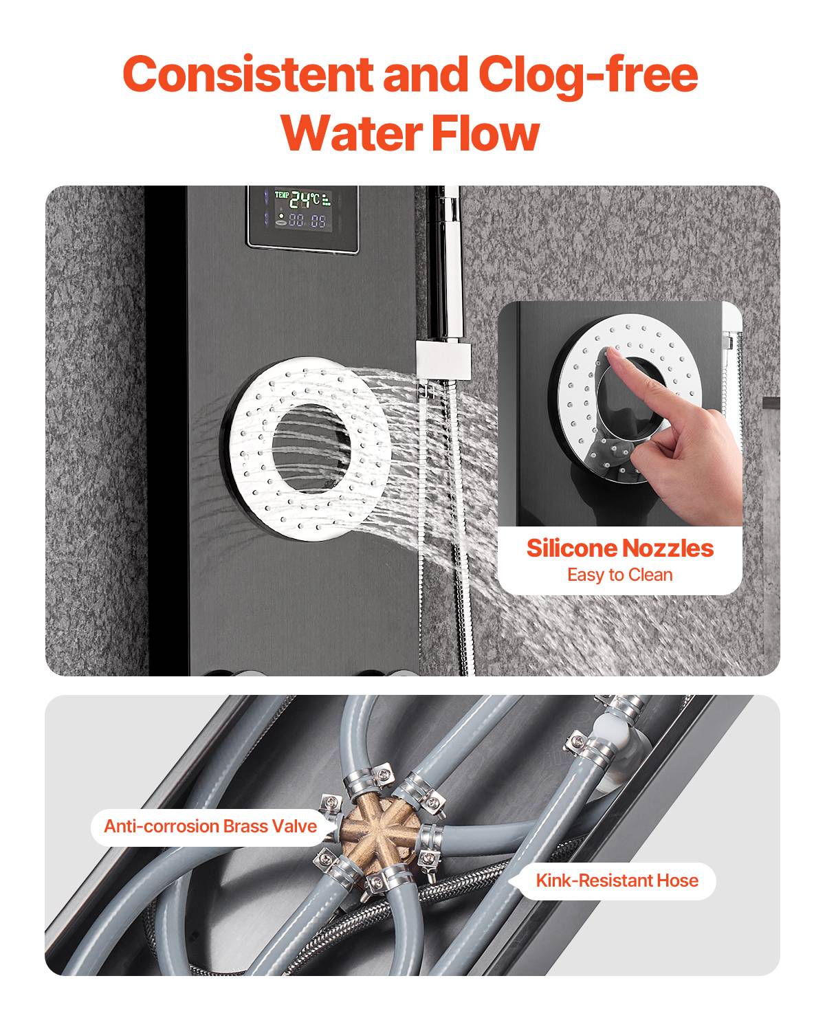 Vevor - VEVOR Colonne douche inox brosse 1345mm pommeau pluie LED robinet 6 fonctions 5 jets et douchette - Image 4