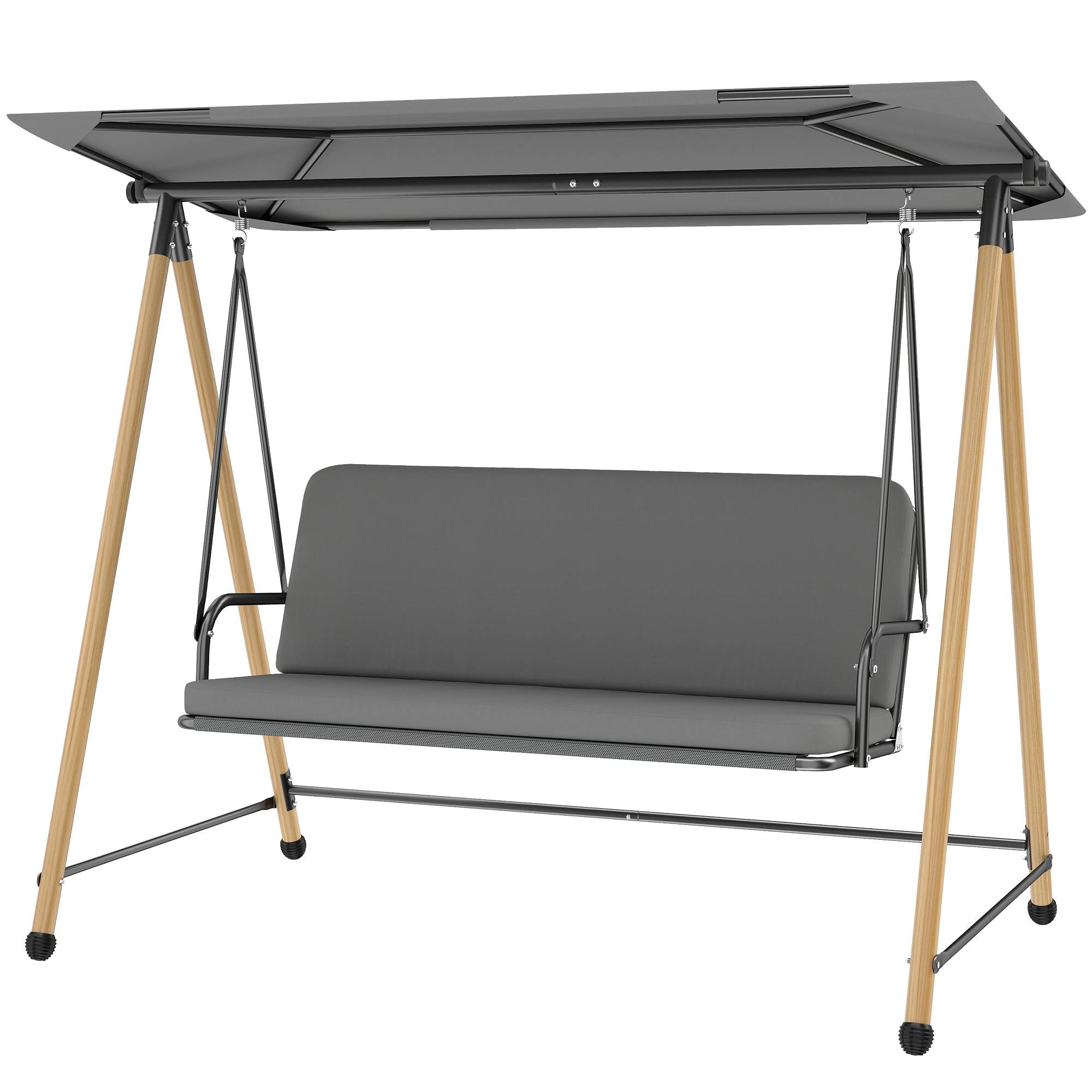 Balancelle jardin 3 places acier avec auvent réglable et coussin gris - Image 2