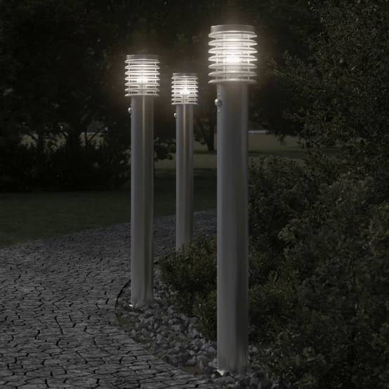 Lampadaire de jardin - Lampadaire d'extérieur avec capteur argenté acier inoxydable-JU1050 - Image 2