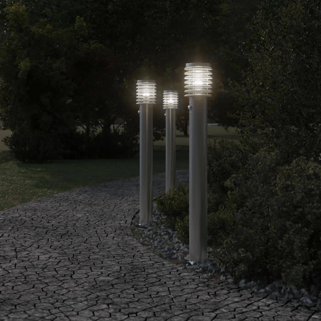 Lampadaire de jardin - Lampadaire d'extérieur avec capteur argenté acier inoxydable-JU1050 - Image 3