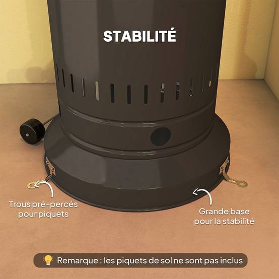 Chauffage de terrasse au gaz portable, puissance réglable, structure robuste, finition noire - Image 9