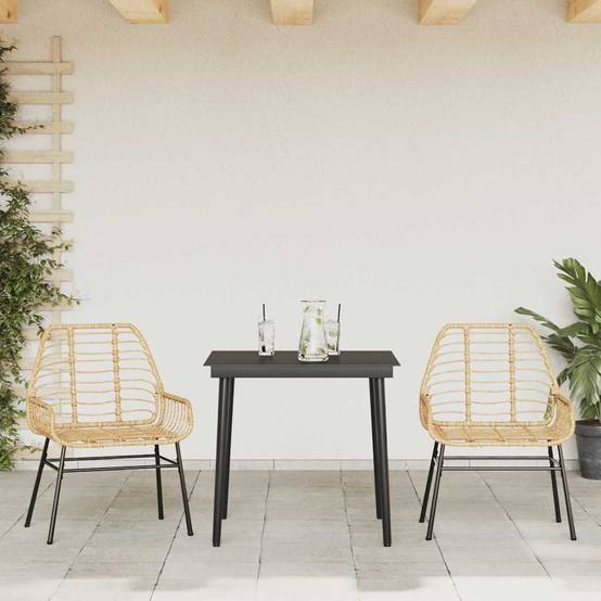 Salon de Jardin 2 Personnes Résine Tressée Table Verre pour Repas Extérieur Marron – ComfortXL Outdoor Living - Image 3