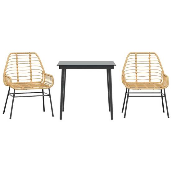 Salon de Jardin 2 Personnes Résine Tressée Table Verre pour Repas Extérieur Marron – ComfortXL Outdoor Living - Image 2