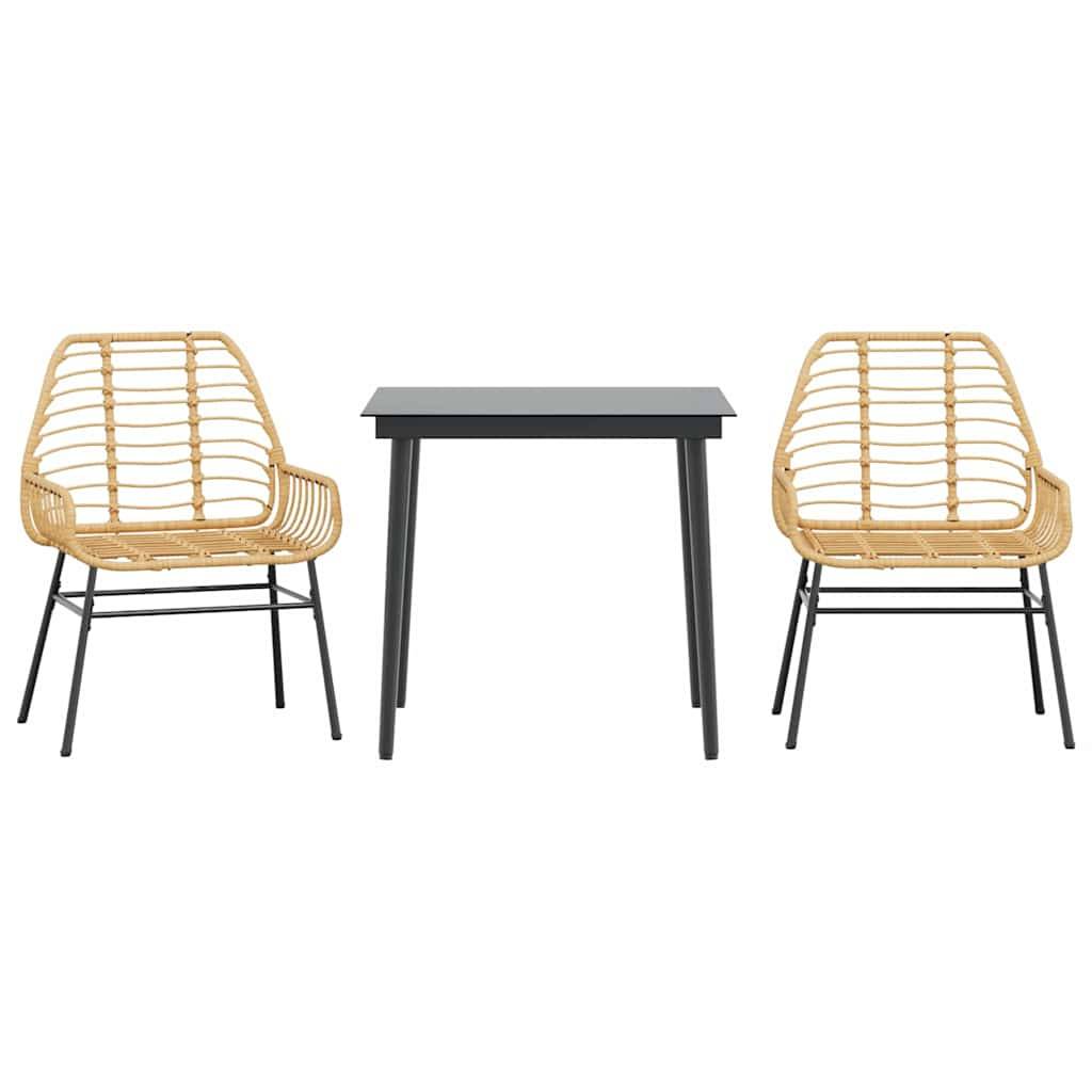 Salon de Jardin 2 Personnes Résine Tressée Table Verre pour Repas Extérieur Marron – ComfortXL Outdoor Living - Image 2