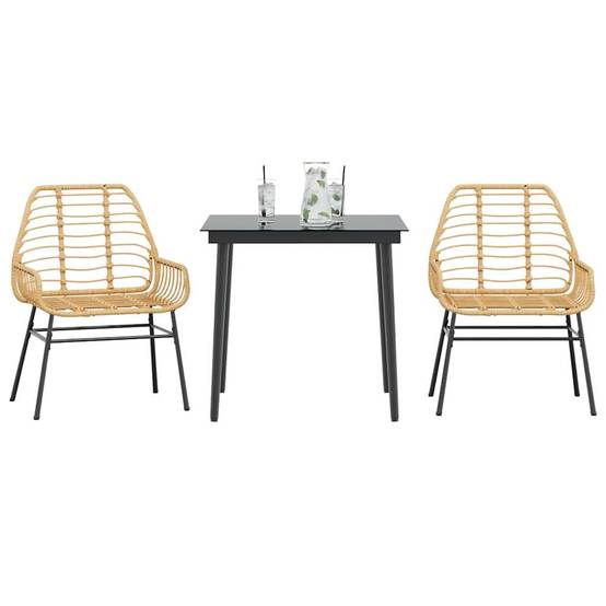 Salon de Jardin 2 Personnes Résine Tressée Table Verre pour Repas Extérieur Marron – ComfortXL Outdoor Living - Image 1