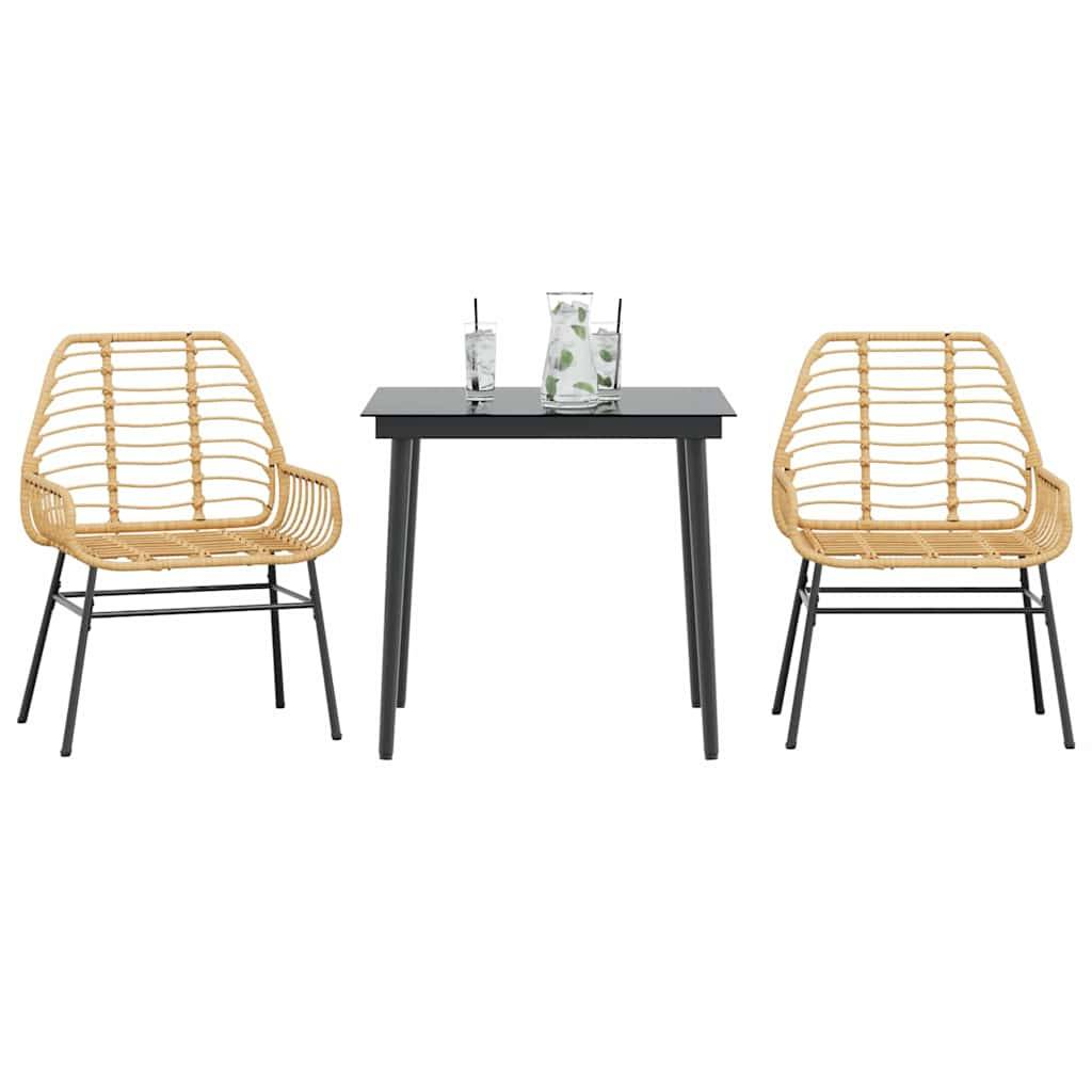 Salon de Jardin 2 Personnes Résine Tressée Table Verre pour Repas Extérieur Marron – ComfortXL Outdoor Living - Image 1