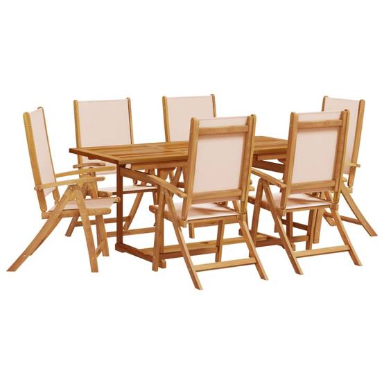 Table et Chaises de Jardin 7 Pièces en Bois d'Acacia Set Extensible avec Assises Textilène Crème – ComfortXL Outdoor Living - Image 2
