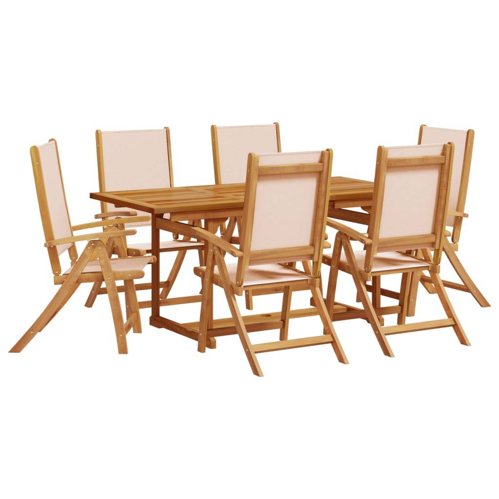Table et Chaises de Jardin 7 Pièces en Bois d'Acacia Set Extensible avec Assises Textilène Crème – ComfortXL Outdoor Living - Image 2