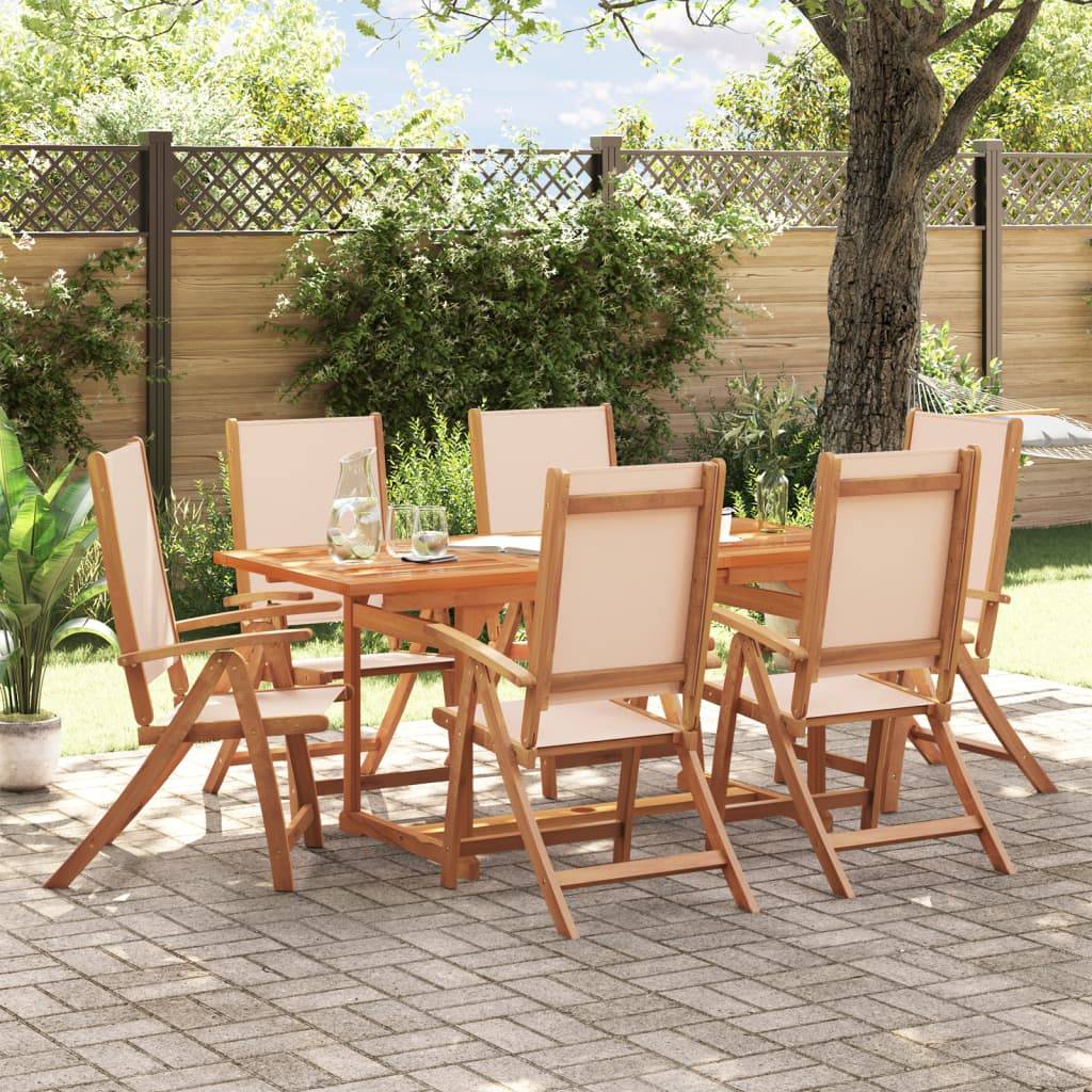 Table et Chaises de Jardin 7 Pièces en Bois d'Acacia Set Extensible avec Assises Textilène Crème – ComfortXL Outdoor Living - Image 1