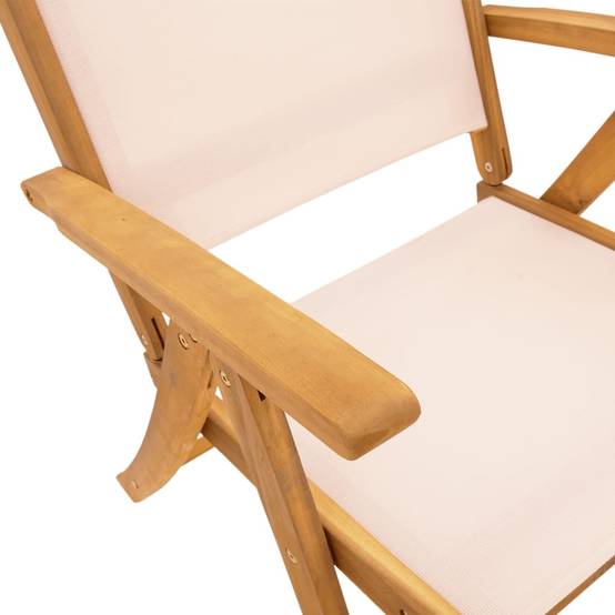 Table et Chaises de Jardin 7 Pièces en Bois d'Acacia Set Extensible avec Assises Textilène Crème – ComfortXL Outdoor Living - Image 9