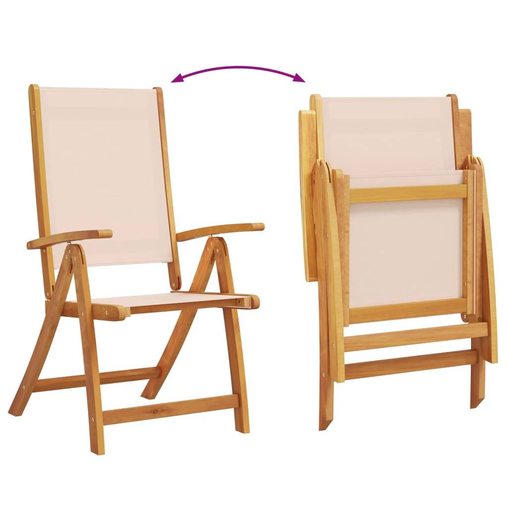 Table et Chaises de Jardin 7 Pièces en Bois d'Acacia Set Extensible avec Assises Textilène Crème – ComfortXL Outdoor Living - Image 7