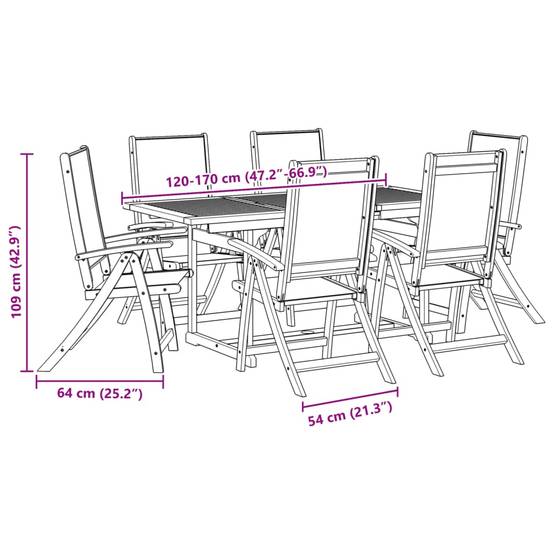 Table et Chaises de Jardin 7 Pièces en Bois d'Acacia Set Extensible avec Assises Textilène Crème – ComfortXL Outdoor Living - Image 3