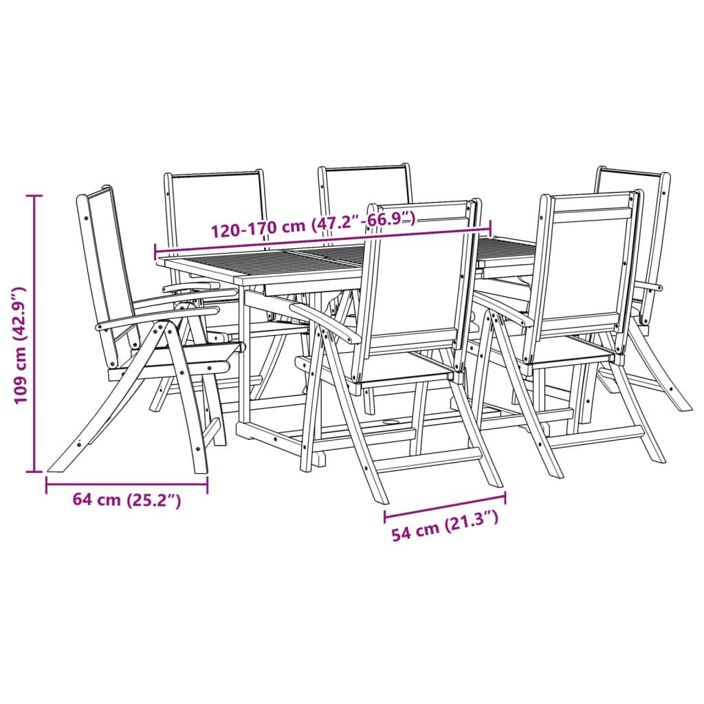 Table et Chaises de Jardin 7 Pièces en Bois d'Acacia Set Extensible avec Assises Textilène Crème – ComfortXL Outdoor Living - Image 3