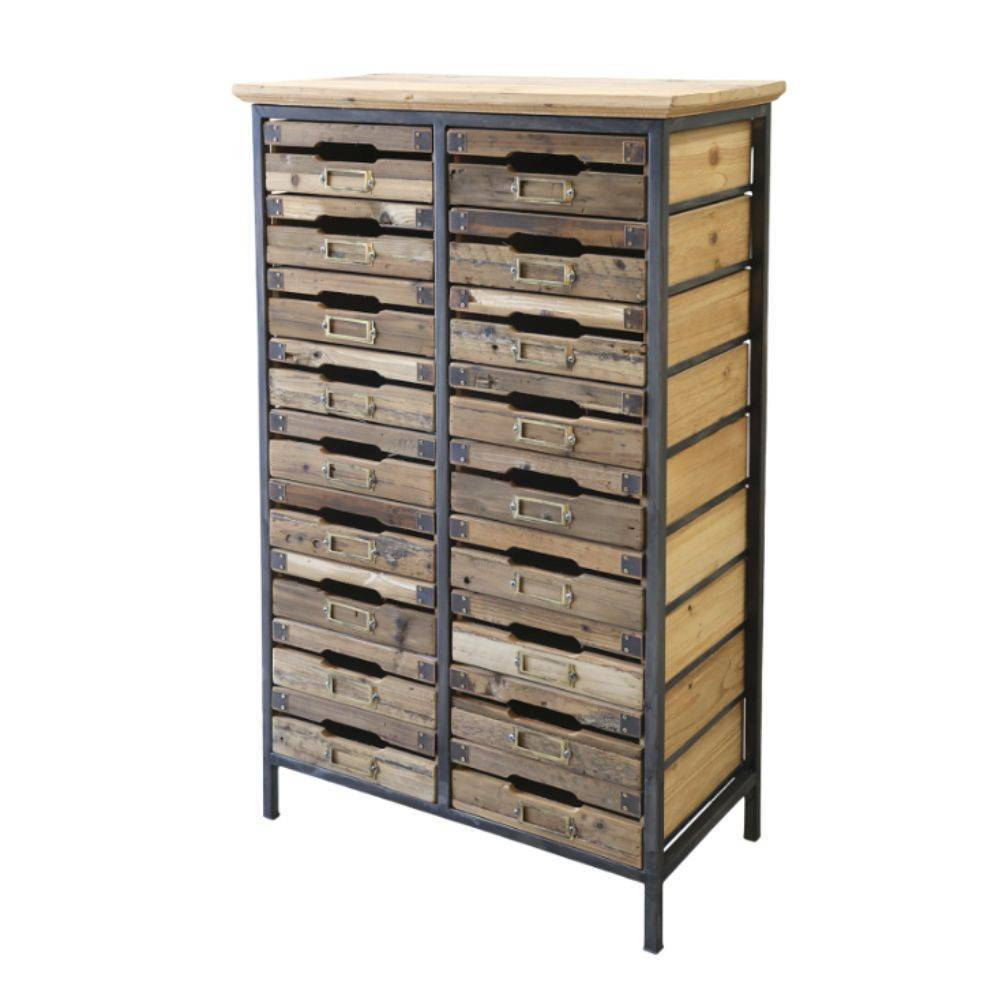 Chemin De Campagne - Commode en bois de sapin marron et fer noir antique 61 x 33 x 105 cm Chemin de campagne - Imagen 1