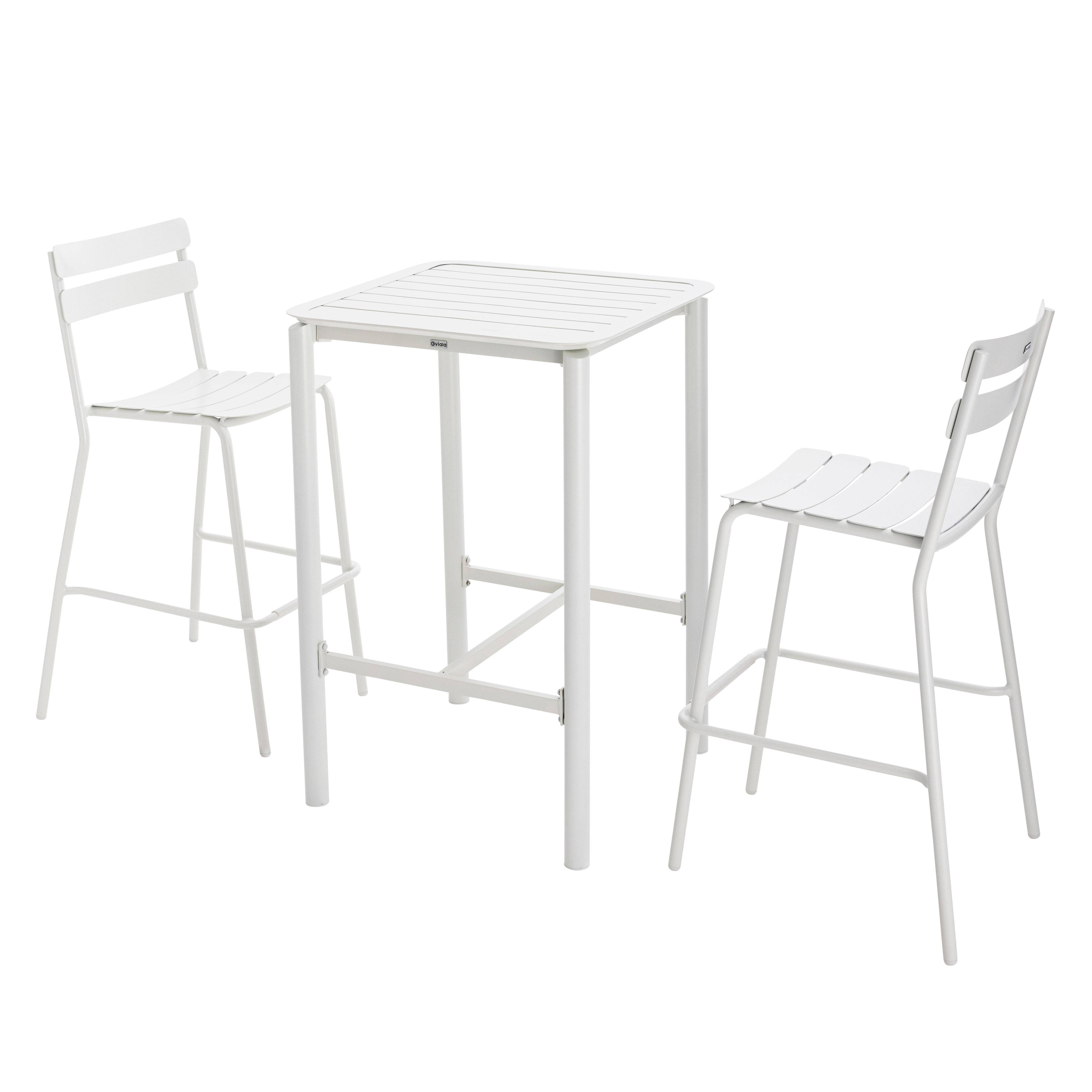 Oviala - Table haute de terrasse avec 2 chaises en aluminium blanc Almada - Oviala - Imagen 1