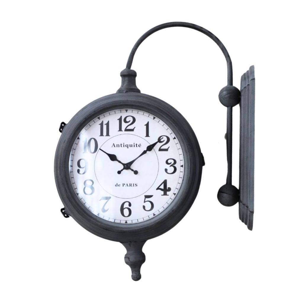 Chemin De Campagne - ~ Horloge murale gare double face décorative vintage métal gris 57cm Chemin de campagne