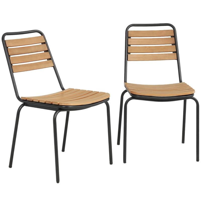 Lot de 2 Chaises de Jardin Acier et Eucalyptus Empilable Extérieur Charge 160kg Naturel - ComfortXL Outdoor Living - Image 2