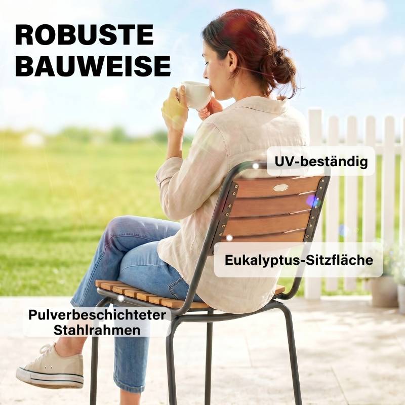 Lot de 2 Chaises de Jardin Acier et Eucalyptus Empilable Extérieur Charge 160kg Naturel - ComfortXL Outdoor Living - Image 5