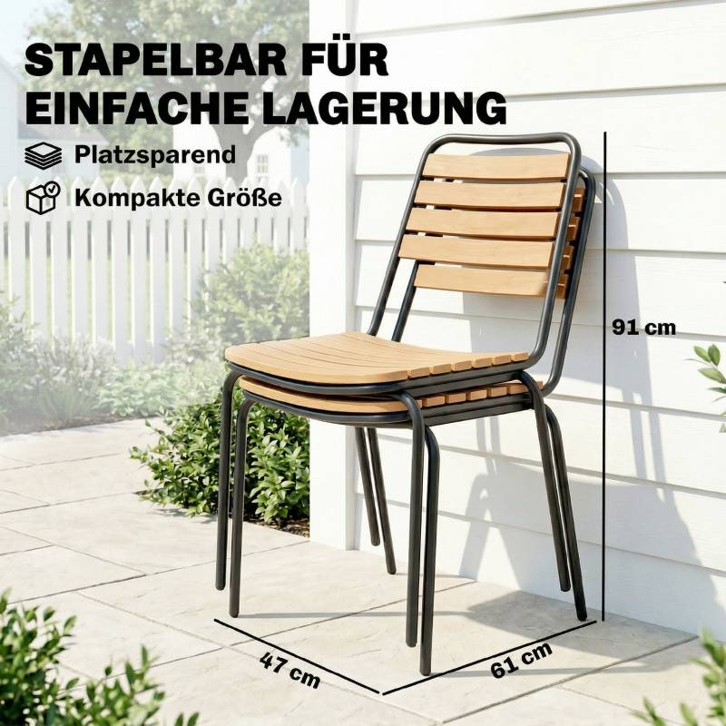 Lot de 2 Chaises de Jardin Acier et Eucalyptus Empilable Extérieur Charge 160kg Naturel - ComfortXL Outdoor Living - Image 6