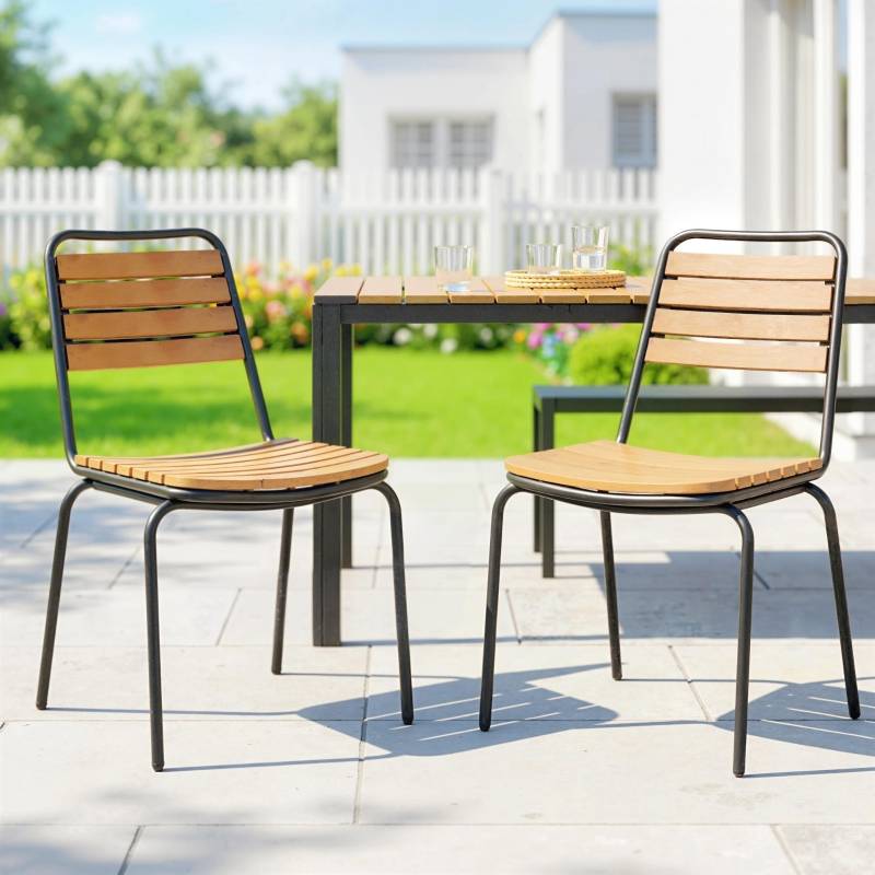 Lot de 2 Chaises de Jardin Acier et Eucalyptus Empilable Extérieur Charge 160kg Naturel - ComfortXL Outdoor Living - Image 1