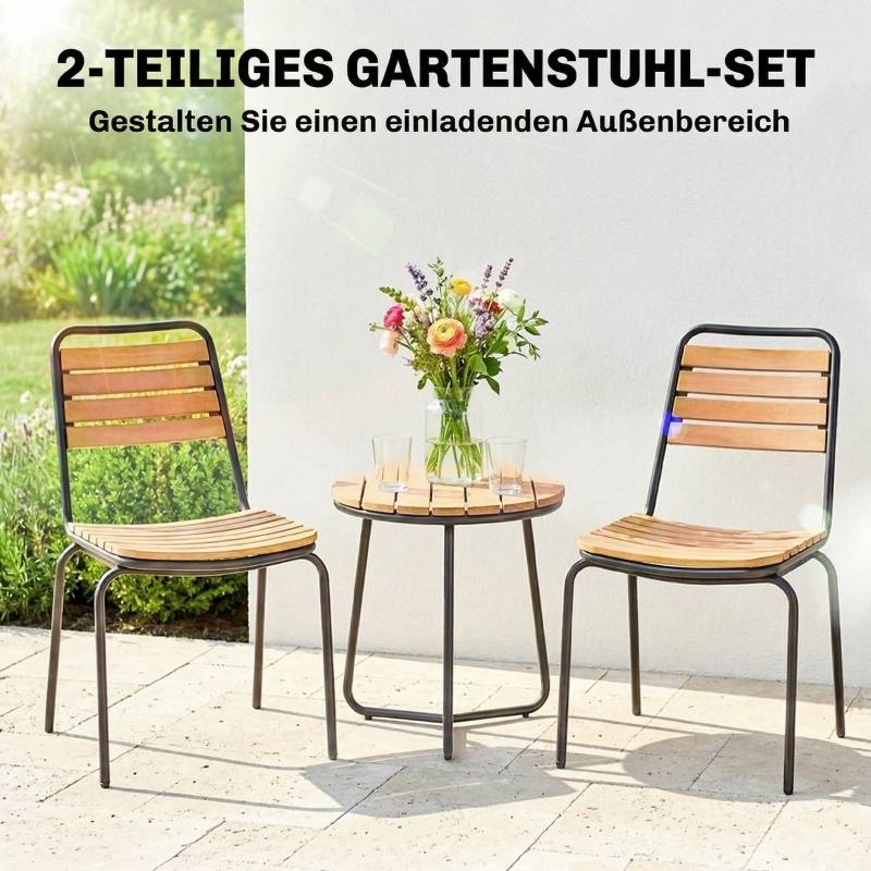 Lot de 2 Chaises de Jardin Acier et Eucalyptus Empilable Extérieur Charge 160kg Naturel - ComfortXL Outdoor Living - Image 4