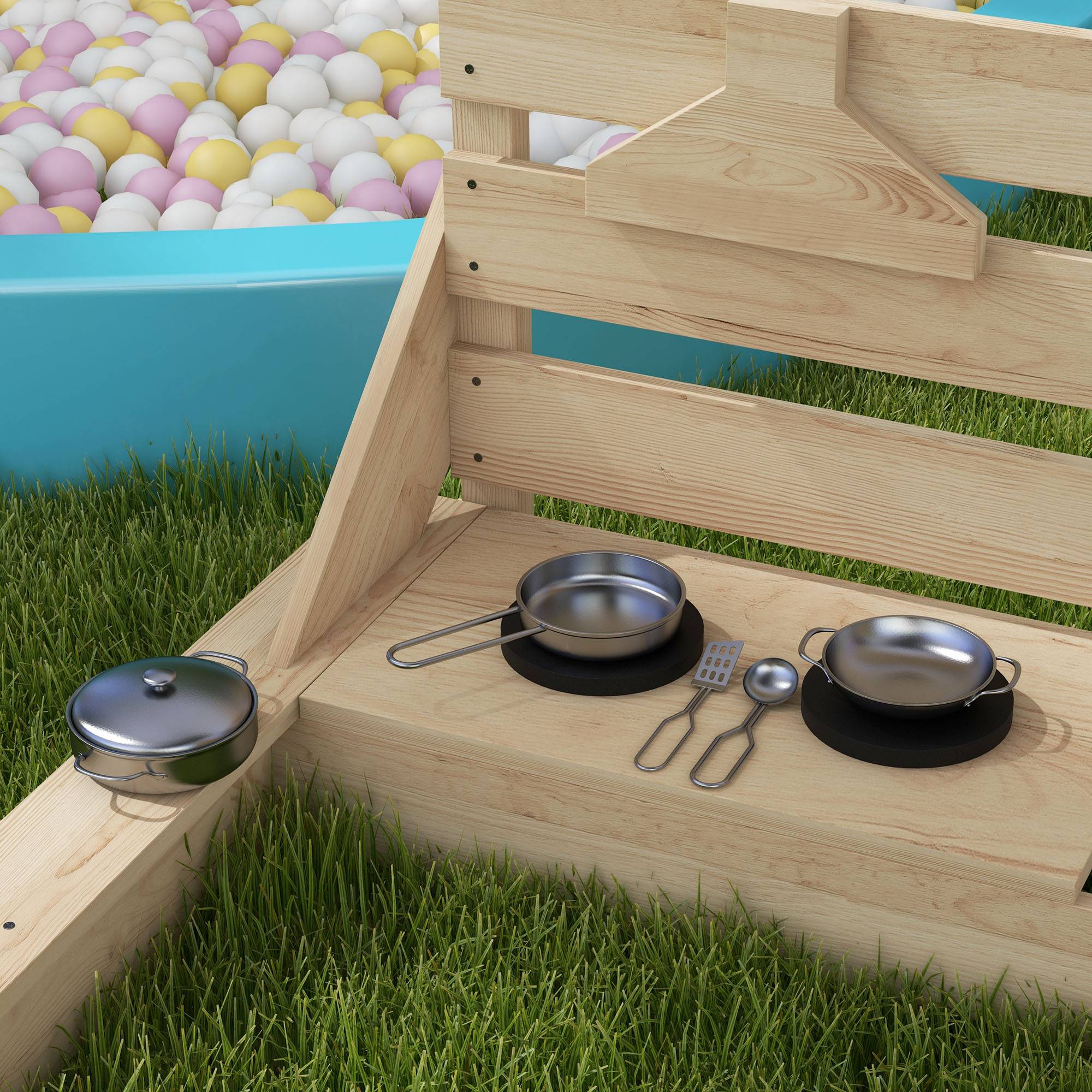 Outsunny - Bac à sable bateau de pirate en bois avec jeu de cuisine et 6 accessoires - Outsunny - Imagen 4
