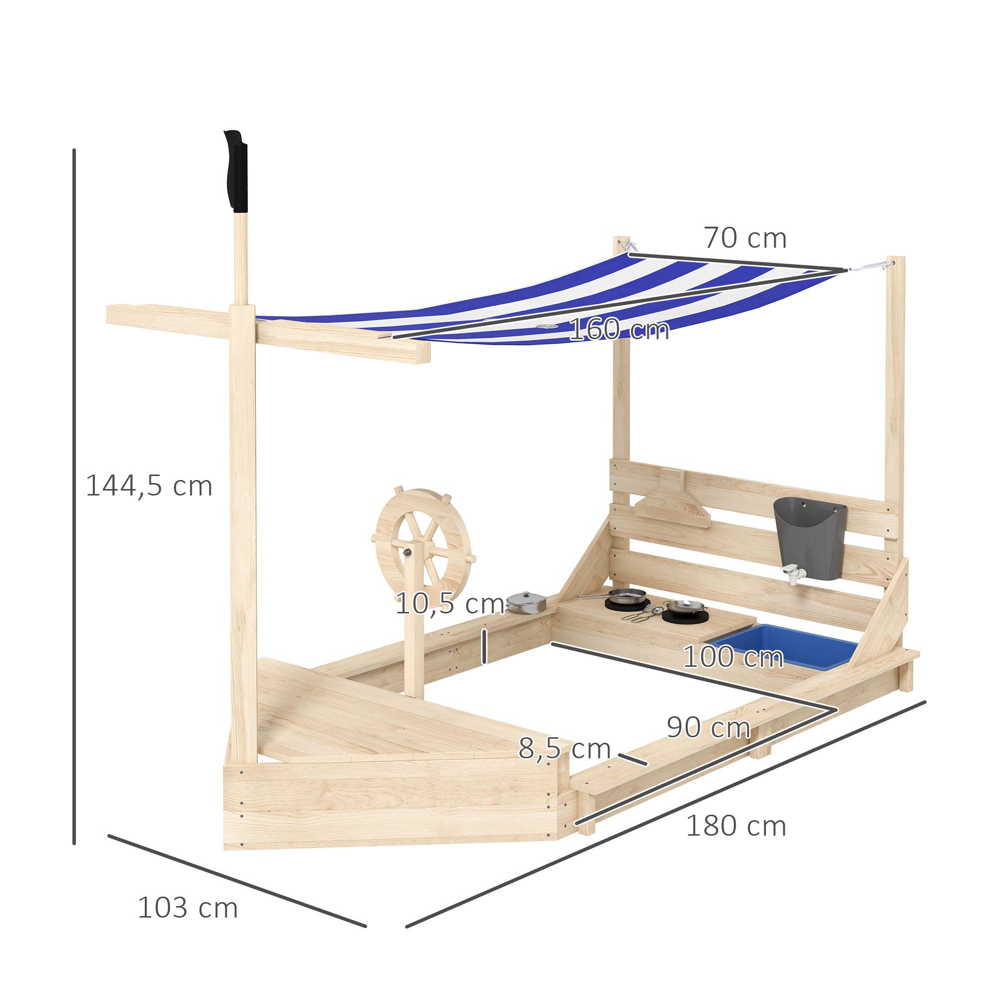 Outsunny - Bac à sable bateau de pirate en bois avec jeu de cuisine et 6 accessoires - Outsunny - Imagen 3