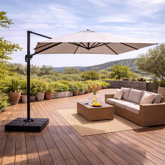 Parasol rectangulaire 3x4 déporté rotatif gris en aluminium CEZIR - Image 2