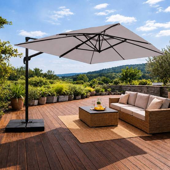 Parasol rectangulaire 3x4 déporté rotatif gris en aluminium CEZIR - Image 4