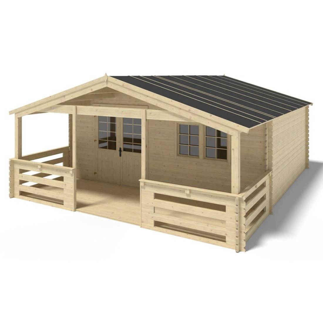 Altanka - Abri de jardin en bois - 6x5 m + terrasse avec balustrade et avant-toit en bois - 42 m2 - DOM747+DOM553+DOM555+POD04 - ALTANKA