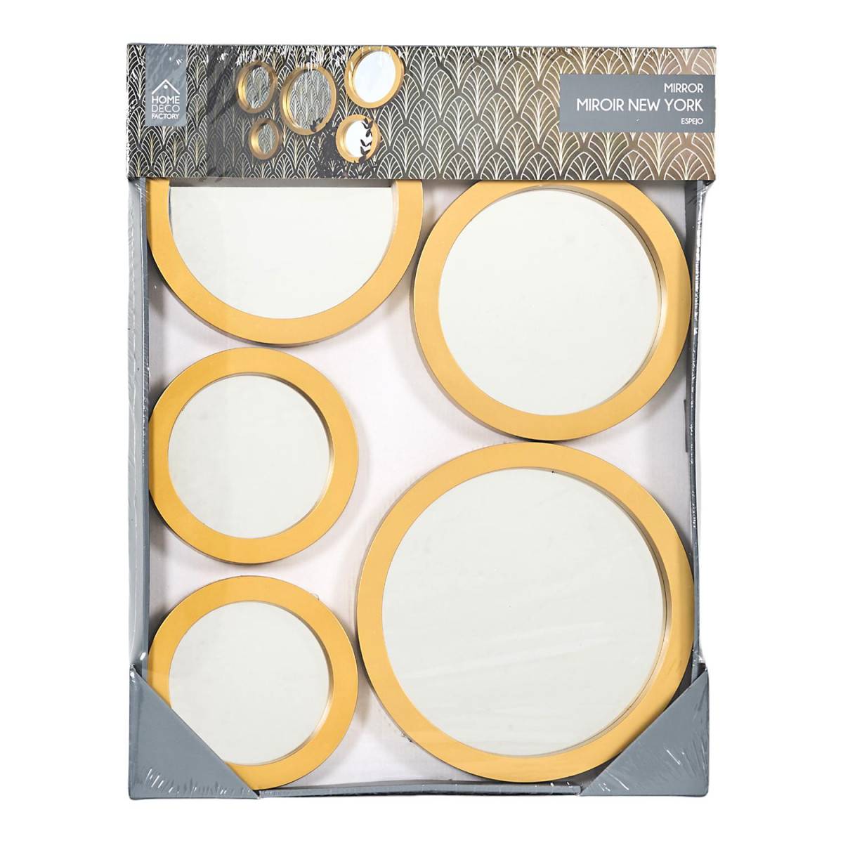 The Home Deco Factory - Lot de 5 Miroirs Muraux Rond "New York" 28cm Doré - Image 3