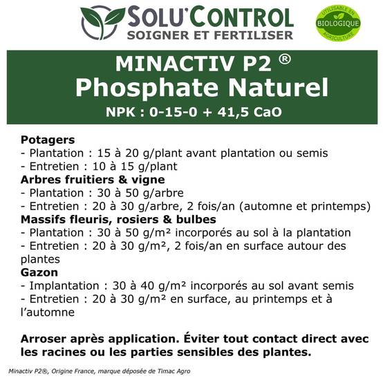 SOLU’CONTROL - 2 kg de Minactiv P2® – Engrais phosphate naturel – Avec Calcimer® marin et stimulateur microbien – Racines solides, gazon dense - Image 3