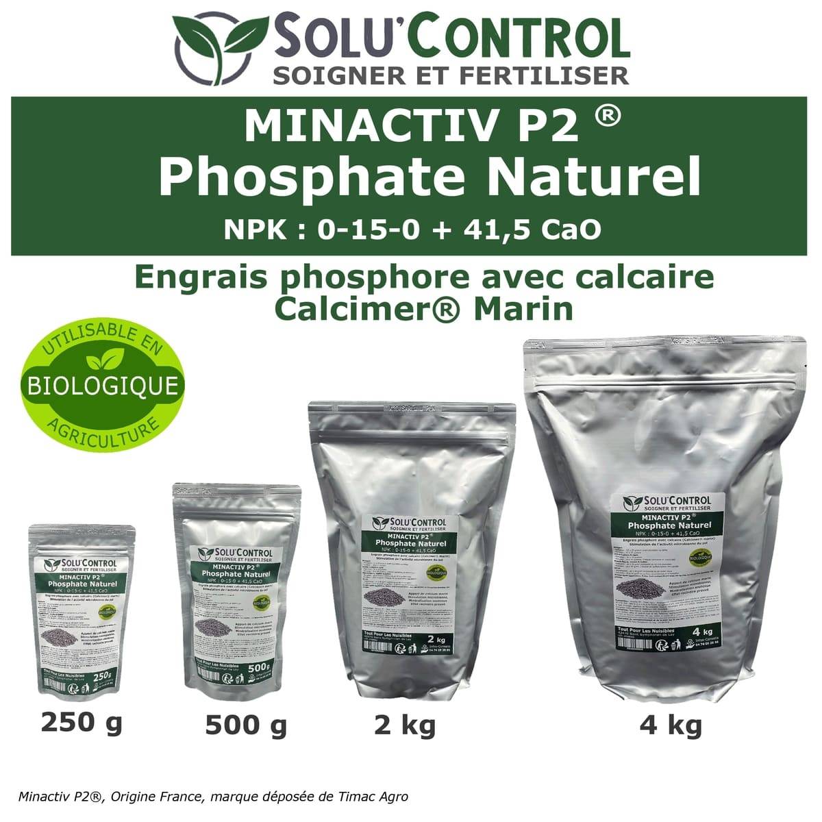 SOLU’CONTROL - 2 kg de Minactiv P2® – Engrais phosphate naturel – Avec Calcimer® marin et stimulateur microbien – Racines solides, gazon dense - Image 8