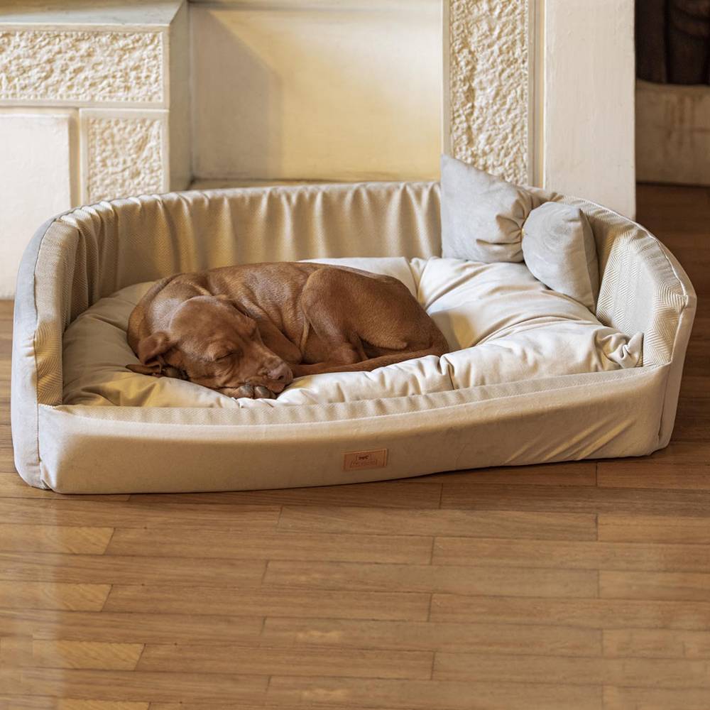 Ferplast - Couchage Rembourré Lit pour Chiens HARRIS 80, Lavable, avec Coussin, Tweed et Velours, Marron - Imagen 3