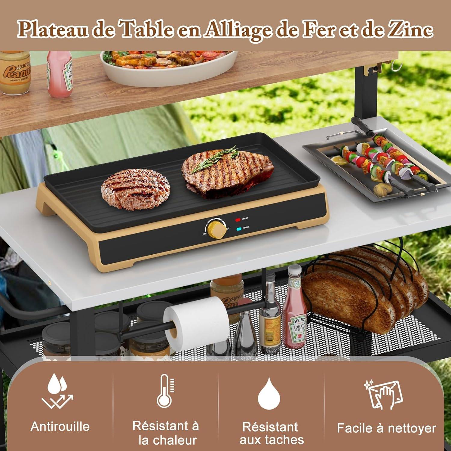 Costway - Desserte Extérieure à roulettes avec Table Rabattable, Chariot Service de Cuisine à 3 Étagères - Image 6