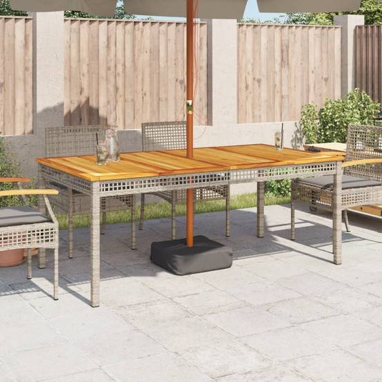 Très Grande Table de Jardin 180cm 8 Personnes, Résine Tressée Grise et Plateau Bois d'Acacia – ComfortXL Outdoor Living - Image 3