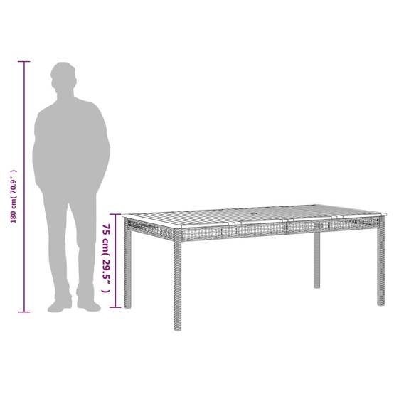 Très Grande Table de Jardin 180cm 8 Personnes, Résine Tressée Grise et Plateau Bois d'Acacia – ComfortXL Outdoor Living - Image 9